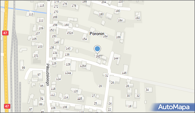 Poronin, Piłsudskiego Józefa, marsz., 142, mapa Poronin