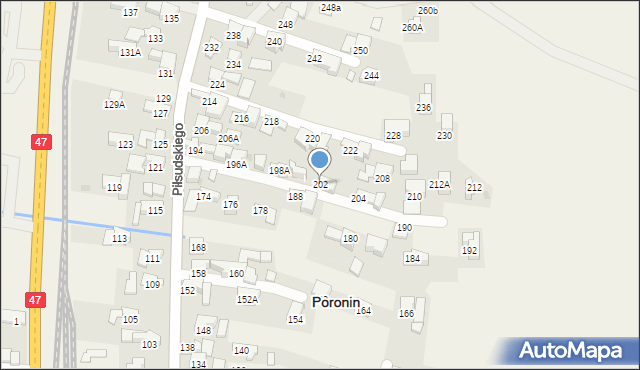 Poronin, Piłsudskiego Józefa, marsz., 202, mapa Poronin