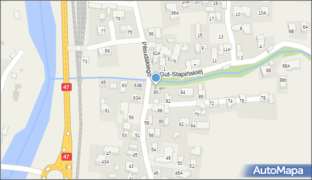 Poronin, Piłsudskiego Józefa, marsz., 80a, mapa Poronin