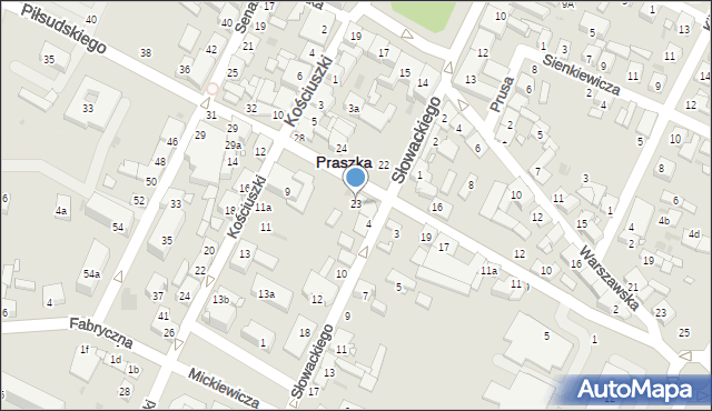 Praszka, Piłsudskiego Józefa, marsz., 23, mapa Praszka