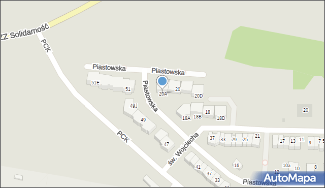 Pruszcz Gdański, Piastowska, 20A, mapa Pruszcz Gdański