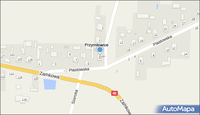 Przymiłowice, Piastowska, 11, mapa Przymiłowice