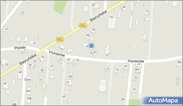 Pszczyna, Pionierów, 11, mapa Pszczyny