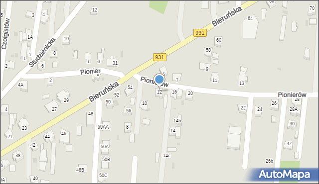 Pszczyna, Pionierów, 12, mapa Pszczyny