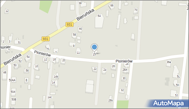 Pszczyna, Pionierów, 13, mapa Pszczyny