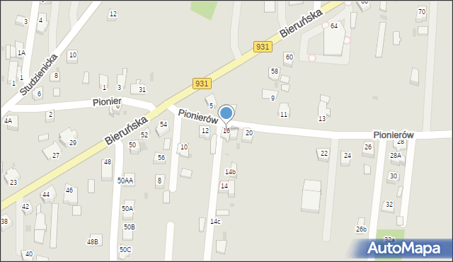 Pszczyna, Pionierów, 16, mapa Pszczyny