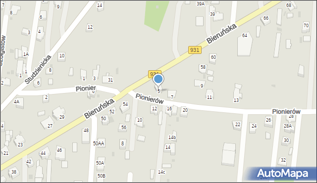 Pszczyna, Pionierów, 5, mapa Pszczyny