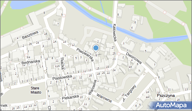 Pszczyna, Piwowarska, 4, mapa Pszczyny