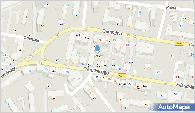 Puławy, Piłsudskiego Józefa, marsz., 61a, mapa Puław