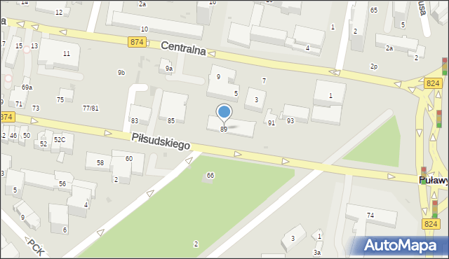 Puławy, Piłsudskiego Józefa, marsz., 89, mapa Puław