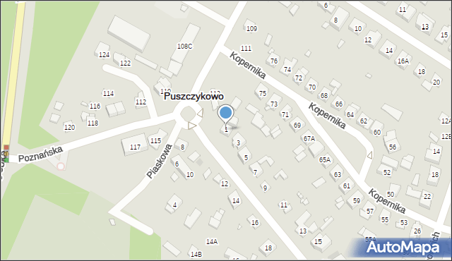 Puszczykowo, Piaskowa, 1, mapa Puszczykowo
