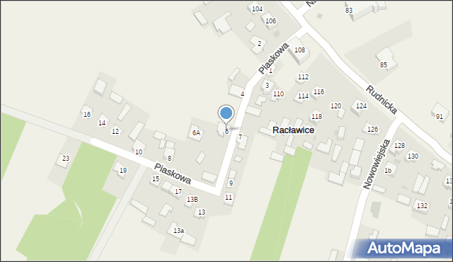 Racławice, Piaskowa, 6, mapa Racławice