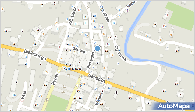 Rymanów, Piekarska, 22, mapa Rymanów