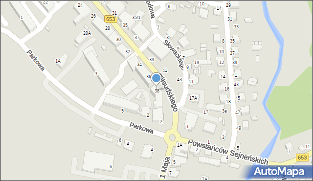 Sejny, Piłsudskiego Józefa, marsz., 38, mapa Sejny