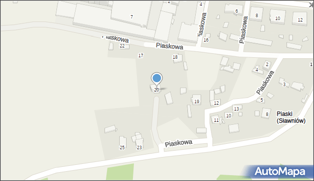 Sławniów, Piaskowa, 20, mapa Sławniów