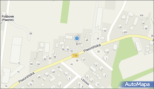 Sobienie-Jeziory, Piwonińska, 50, mapa Sobienie-Jeziory