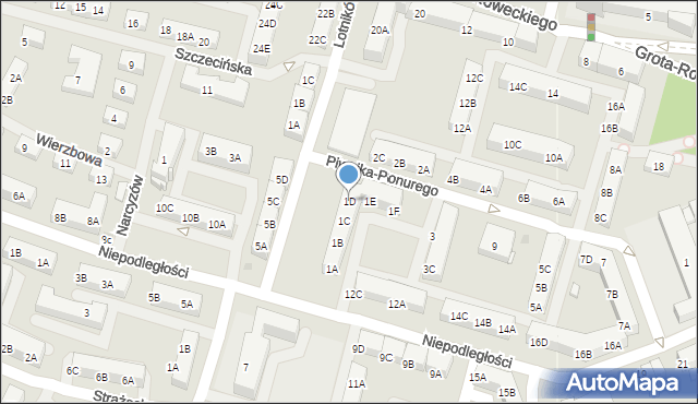 Sosnowiec, Piwnika-Ponurego Jana, mjr., 1D, mapa Sosnowca