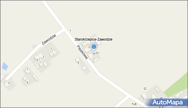 Starokrzepice, Piaskowa, 5, mapa Starokrzepice