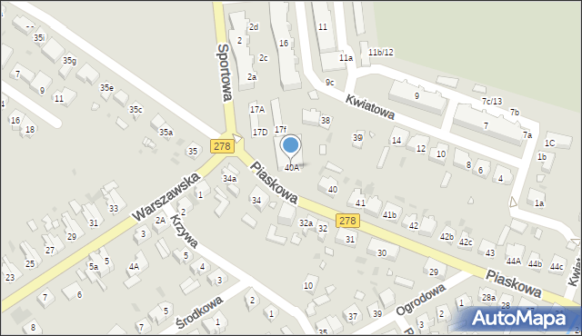 Sulechów, Piaskowa, 40A, mapa Sulechów