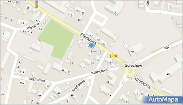 Sulechów, Piaskowa, 6, mapa Sulechów