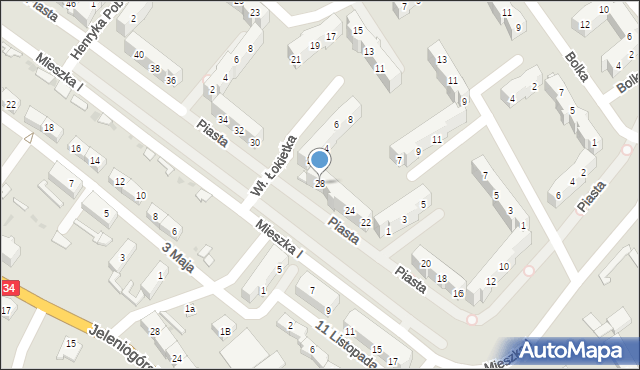 Świebodzice, Piasta, 28, mapa Świebodzice