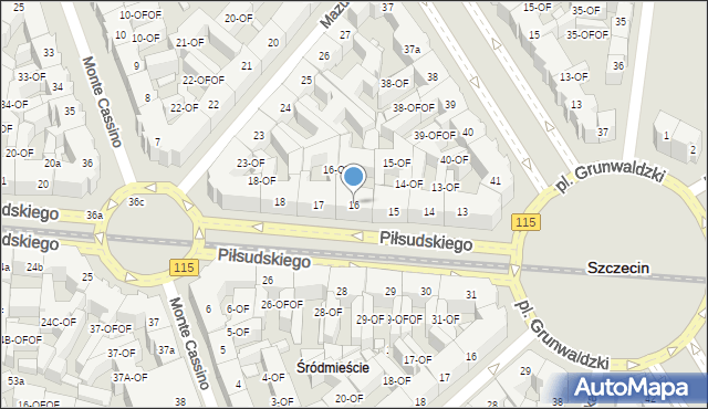 Szczecin, Piłsudskiego Józefa, marsz., 16, mapa Szczecina