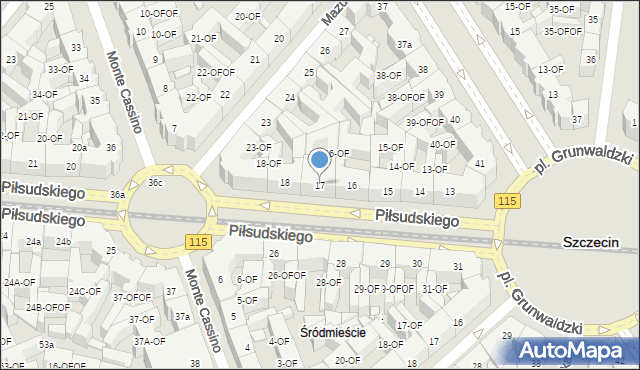 Szczecin, Piłsudskiego Józefa, marsz., 17, mapa Szczecina