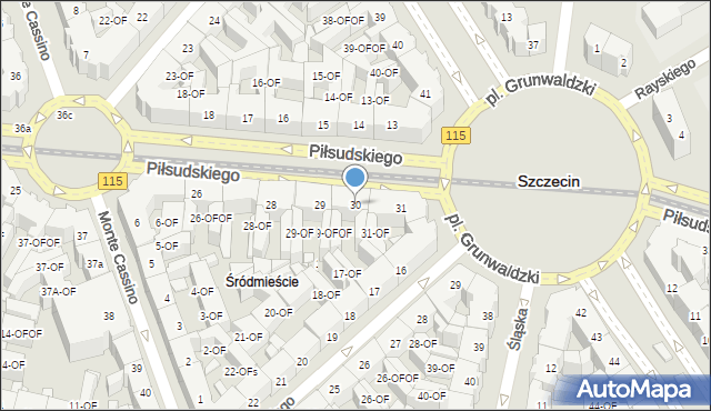 Szczecin, Piłsudskiego Józefa, marsz., 30, mapa Szczecina