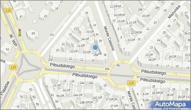 Szczecin, Piłsudskiego Józefa, marsz., 20a, mapa Szczecina