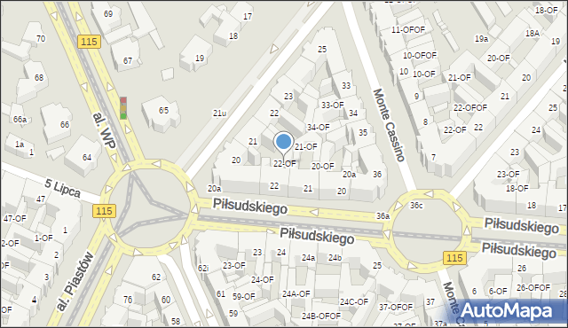 Szczecin, Piłsudskiego Józefa, marsz., 22-OF, mapa Szczecina