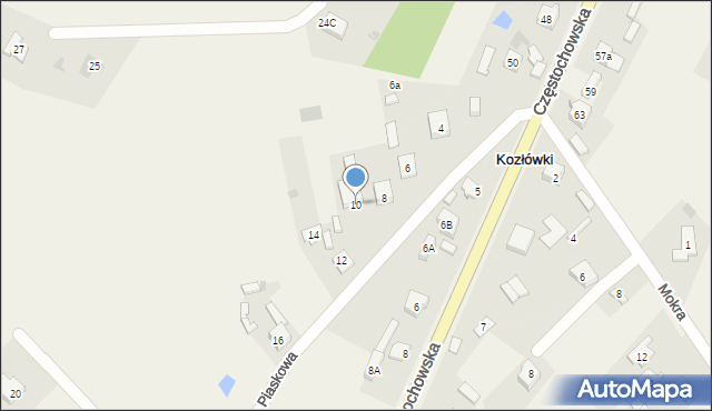 Szczerców, Piaskowa, 10, mapa Szczerców