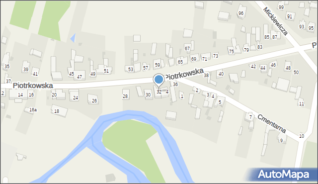 Szczerców, Piotrkowska, 32, mapa Szczerców