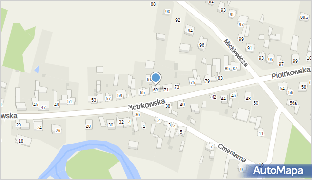 Szczerców, Piotrkowska, 69, mapa Szczerców