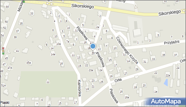 Tarnobrzeg, Piaskowa, 20, mapa Tarnobrzegu