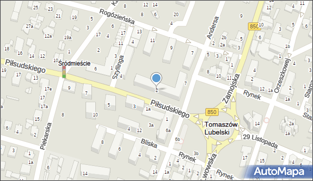 Tomaszów Lubelski, Piłsudskiego Józefa, marsz., 2, mapa Tomaszów Lubelski