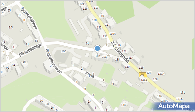 Wałbrzych, Piłsudskiego Józefa, marsz., 102, mapa Wałbrzycha