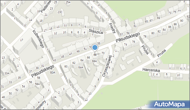 Wałbrzych, Piłsudskiego Józefa, marsz., 68, mapa Wałbrzycha