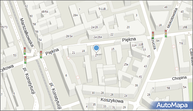 Warszawa, Piękna, 17, mapa Warszawy