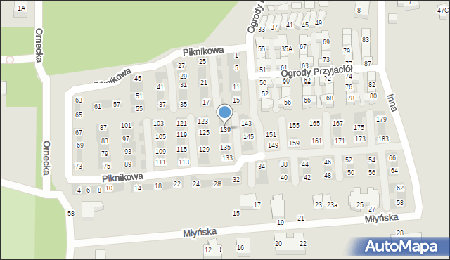 Warszawa, Piknikowa, 139, mapa Warszawy