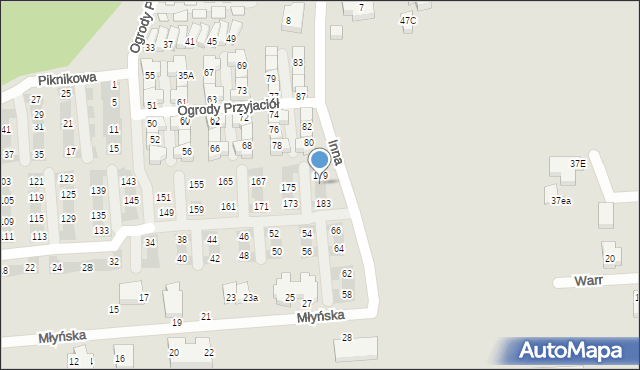 Warszawa, Piknikowa, 181, mapa Warszawy