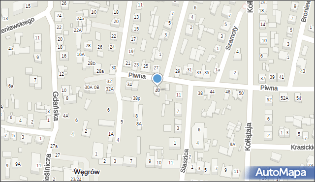 Węgrów, Piwna, 40, mapa Węgrów
