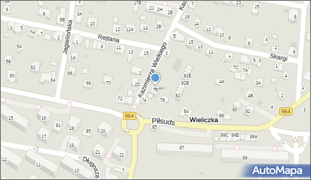 Wieliczka, Piłsudskiego Józefa, marsz., 76, mapa Wieliczka