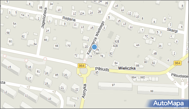 Wieliczka, Piłsudskiego Józefa, marsz., 76A, mapa Wieliczka