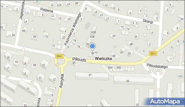 Wieliczka, Piłsudskiego Józefa, marsz., 84, mapa Wieliczka