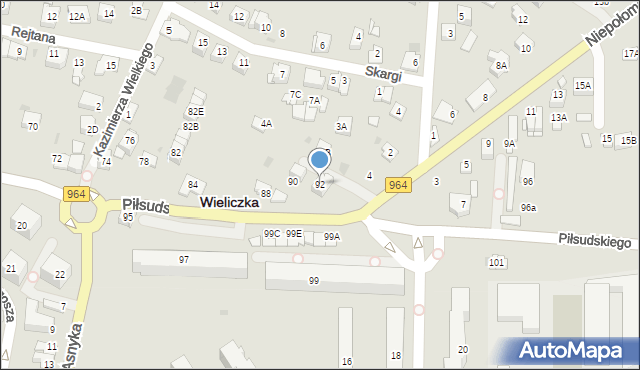 Wieliczka, Piłsudskiego Józefa, marsz., 92, mapa Wieliczka