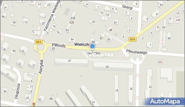 Wieliczka, Piłsudskiego Józefa, marsz., 99B, mapa Wieliczka