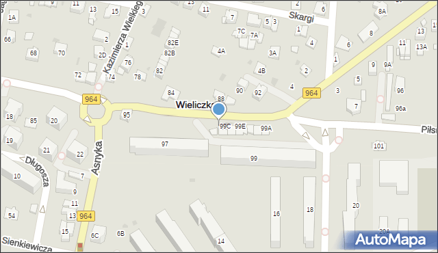 Wieliczka, Piłsudskiego Józefa, marsz., 99B, mapa Wieliczka