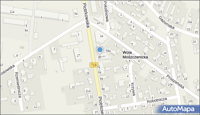 Wola Moszczenicka, Piotrkowska, 60, mapa Wola Moszczenicka