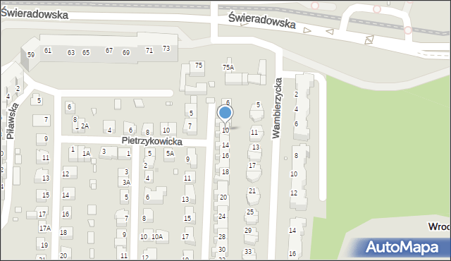 Wrocław, Pieszycka, 10, mapa Wrocławia