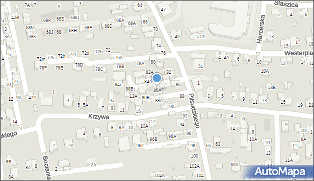 Ząbki, Piłsudskiego Józefa, marsz., 86A, mapa Ząbki